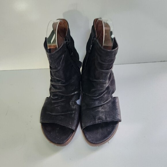 Miz Mooz New York Black Leather Open Toe Ankle Wedge Shoe Size 37 - Picture 4 of 9